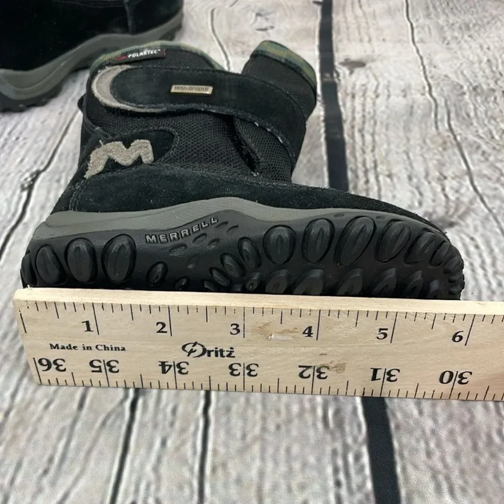 Merrrell High Black Suede Boots Polartec Waterproof Snow Hook Loop Toddler sz 7